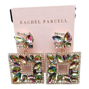Rachel Parcell Statement Square Drop Earrings Multi-Color Crystal Rhinestone